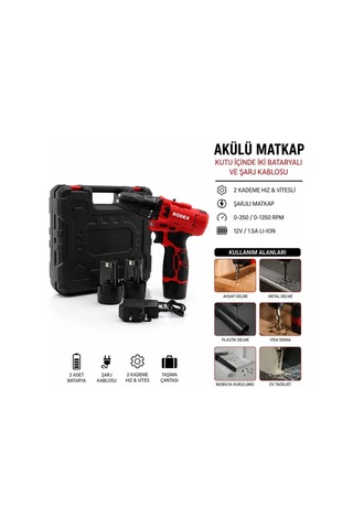 Jenerik 12v Çift Bataryalı Şarjlı Matkap 2 Kademe Hız
