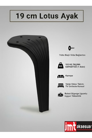 Lotus Koltuk Yatak Odası Tv Ünitesi Konsol Ve Sehpa Ayağı 19 Cm Siyah Siyah