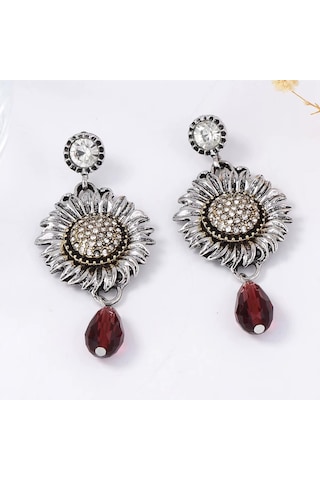 Marka Model Ayçiçeği Zirkon Taşlı Kadın Vintage Küpe Kadın Tasarım Küpe Gümüş