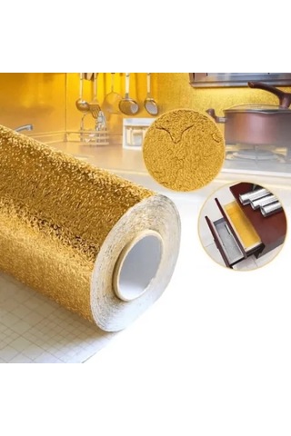 Büro Ev Ofis Mutfağı İçin Golden Yapışkanlı Koruyucu Dekoratif Tezgah Folyosu