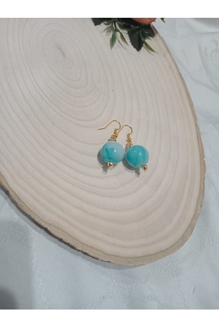 Mavi Parlak Top Küpe Mavi