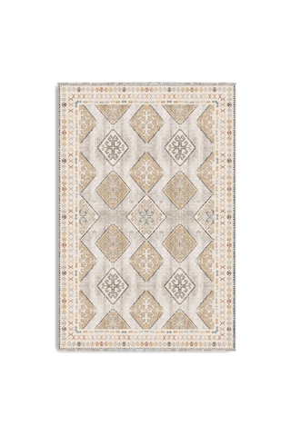 Kilim Desenli Etnik Geometrik Saçaklı Halı Krem Bej 3048