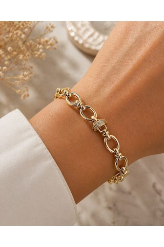 Cm Jewelry Oval Zincir Bileklik Gold Premium Şık Tasarım Ayarlanabilir Altın