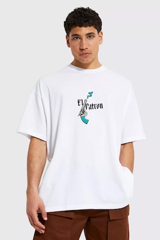 Gang Serıes Erkek Beyaz Oversize Pablo El Patron Baskılı T-shirt Beyaz