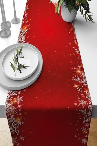 Kırmızı Yeniyıl Yılbaşı Noel Christmas Runner Masa Örtüsü 40x140cm Rnr632 Açık Bej