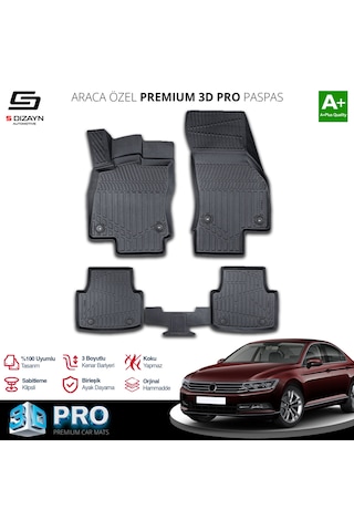 S-dizayn Volkswagen Passat B8 3d Pro Havuzlu Paspas 2015-2019 A+ Kalite