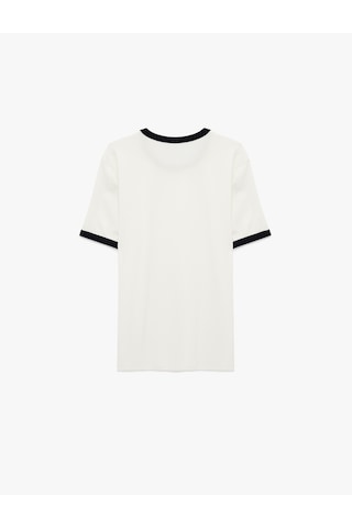 Koton Kısa Kollu Biyeli Pamuklu Tok Kumaş Bisiklet Yaka Slim Fit Tişört Ekru 6sam10278mk