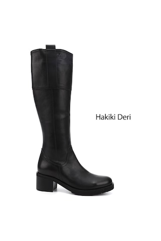 Gönderi R Kadın Siyah Fermuarlı Kalın Topuklu Hakiki Deri Çizme Dkzc61363591 Siyah