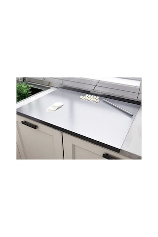 Gkd Üst Kalite Paslanmaz Metal Tezgah Koruyucu+ Baby Kesme Tahtası Hediyeli Çok Amaçlı Kesme Tahtası 40x50 Cm Çift Bükümlü Gri