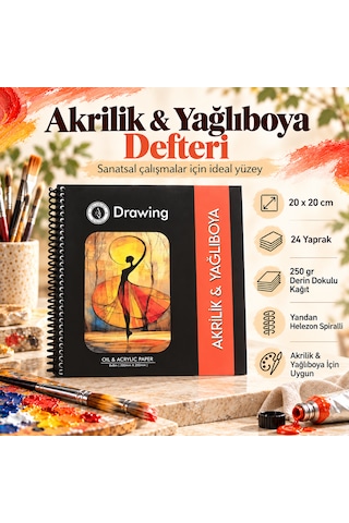 Akrilik & Yağlı Boya Çalışma Defteri 20x20 Cm 250 Gr Derin Dokulu Kağıt 24 Yaprak