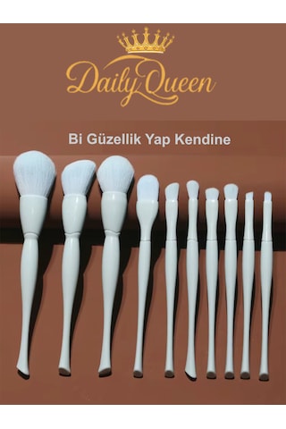 10 Lu Plastik Saplı Makyaj Fırça Seti Yumuşak Sentetik Kıllar, Profesyonel Sonuç Buz Mavi