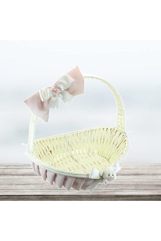 Saplı Oval Kumaş Sepet, 36 Cm, Orta Boy, Pembe Genel