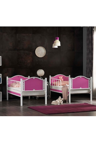Argimo İnci Baby Çocuk Genç Odası Ahşap Başlık Metal Ranza Ve Karyola Pembe 90 x 190 CM