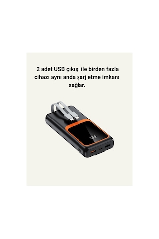 Taşınabilir Şarj Cihazı 20000 Mah 22.5w Hızlı Şarj + Dijital Ekran + Kablo Dahil Çok Rnekli