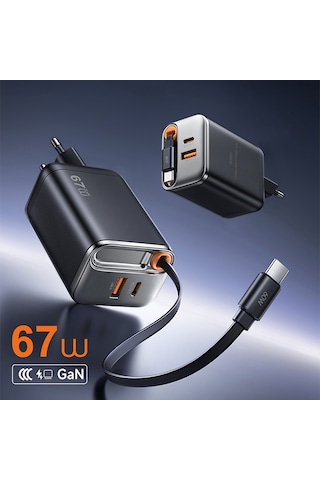 Wiwu Wi-g020 Helix Serisi Gan Teknolojili Usb-a To Type-c Pd 65w Type-c Kablolu Şarj Seti Siyah