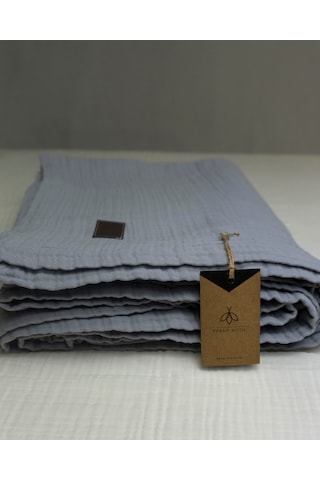 4 Katlı Müslin Yatak Örtüsü - Battaniye Pike %100 Organik Pamuk Dört Mevsim Yumuşak Tek Kişilik Açık Gri