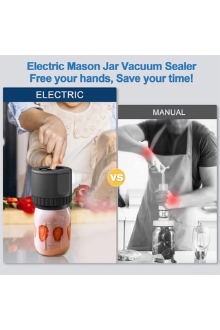 Gajeena Taşınabilir Elektrikli Vakumlama Makinesi - 5 Büyük Ve 5 Küçük Kapaklı Mason Kavanoz Ağzı Kapatma Seti Piller Dahil Siyah