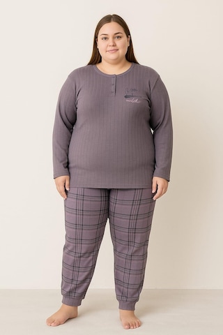 Kadın 0267 Büyük Beden Raporlu Pijama Takımı Füme Füme