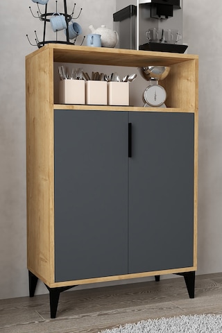 1204 Ada Çok Amaçlı Dolap , Kahve Köşesi , Kiler Dolabı , Mutfak Standı 2 Kapılı , Antrasit Safir Antrasit - Safir