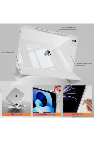 Apple Uyumlu iPad Air 13inç M2 Kılıf Kalem Bölmeli Akrilik Şeffaf Ayrılabilir Case A2898 A2899 A2900 Kılıf