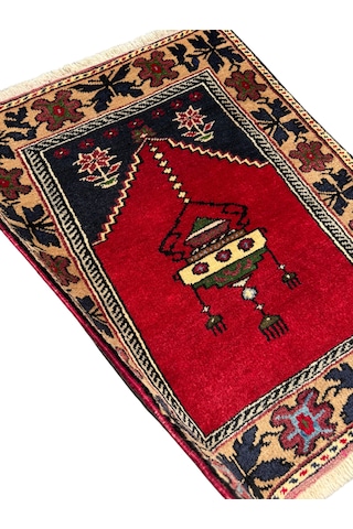El Dokuma Küçük Taşpınar Namazlık 74x96 Kırmızı Küçük Seccade Yün