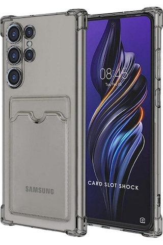 Samsung Galaxy S22 Ultra Uyumlu Kartlık Bölmeli Şeffaf Silikon Kılıf -Ekstra Güçlendirilmiş Kenar