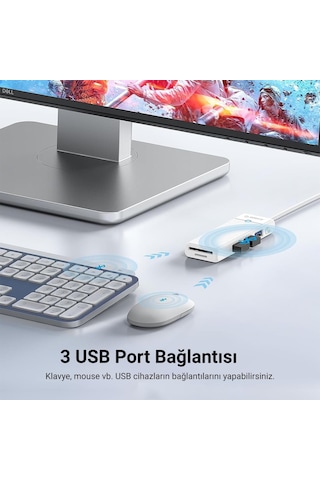 Orico PAPW3AT-U3-015-WH USB 3.0 to 3.0 TF SD Kart Okuyucu 3 Portlu USB 3.0 Çoklayıcı Adaptör Beyaz
