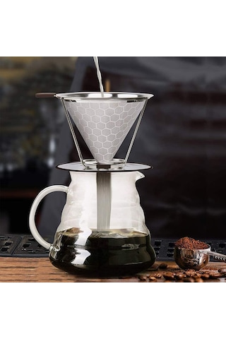 Folinda 1-2 Bardaklı Yeniden Kullanılabilir 304 Paslanmaz Çelik Kahve Filtresi, 800 Ağı İle Zengin Aroma, Taşınabilir Ve Konseptli Tasarım Gümüş