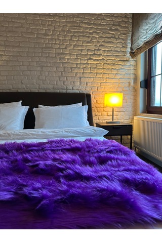 Yumuşak Dokulu Mor Peluş Yatak Ucu Runner