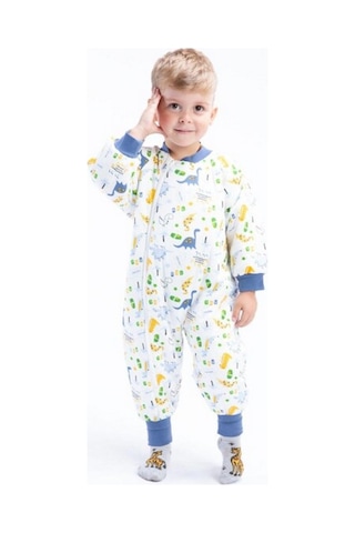 Çift Kat Organik Pazen Kız - Erkek Çocuk Uyku Tulumu 2.5 Tog Beyaz - Mavi