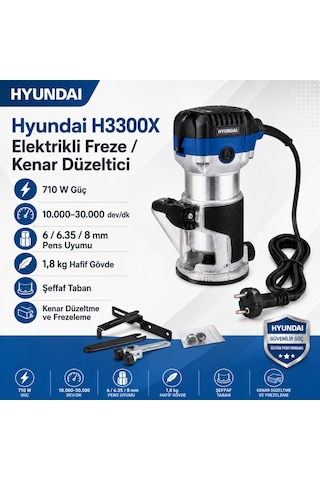 Hyundai H3300x Elektrikli Freze Kenar Düzeltici 710 W 6-8 Mm 30000 Devir
