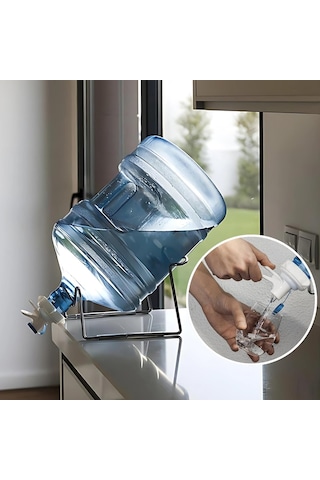 Pratik Su Sebili / Metal Stant + Musluk / Standart Damacana Uyumlu / Sızdırmaz Su Valfi Beyaz