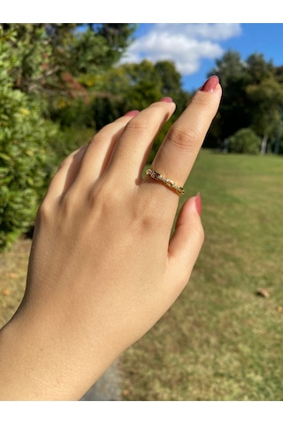 Altın Kaplama Tek Sıra Zincir Kadın Zarif Yüzük Sevgiliye Hediye Altın