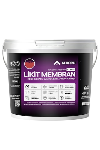 Alkoru 5 Kg Kırmızı Kumlu Likit Membran Renkli Reçine Esaslı Sıvı Su Yalıtım Malzemesi