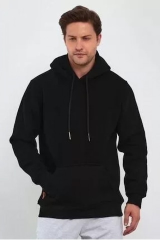 Efnaz Style Erkek Uzun Kol Kapşonlu Basic Sweatshirt Hoodie - Siyah