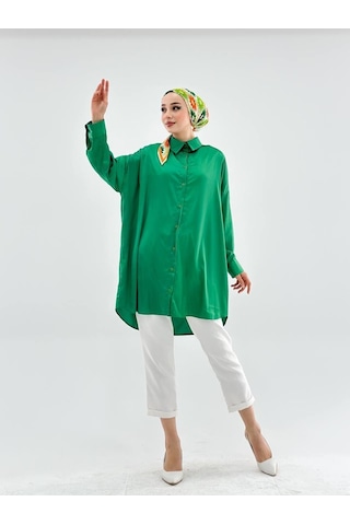 Vioshine Vıoshıne Kadın Oversize Saten Gömlek-zümrüt Yeşili Zümrüt Yeşili
