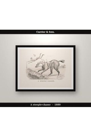 Currier & Ives. A Steeple-chaser 1880 Poster, İllüstrasyon Duvar Tablosu Çerçevesiz