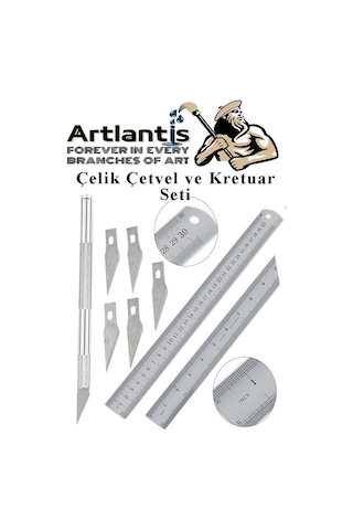 Artlantis Çelik Cetvel 30 Cm Ve Kretuar Bıçağı 5 Yedek Bıcaklı 1 Adet Paslanmaz Çelik Metal Çetvel 30 Santimetr Genel