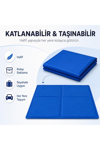 Kedi Ve Köpek Serinletici Matı - 90 X 50 Cm Basınçla Etkinleşen Jel Dolgulu Soğutucu Minder - Katlanabilir Taşınabilir Evcil Hayvan Yatağı - Ev Araç Kafes Kulübe Seyahat İçin - Mavi