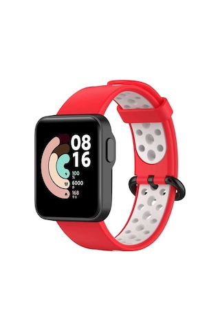 Ekılıf - Xiaomi Redmi Watch 2 Lite Uyumlu - Kordon Silikon Kordon Krd-02 - Kırmızı-beyaz