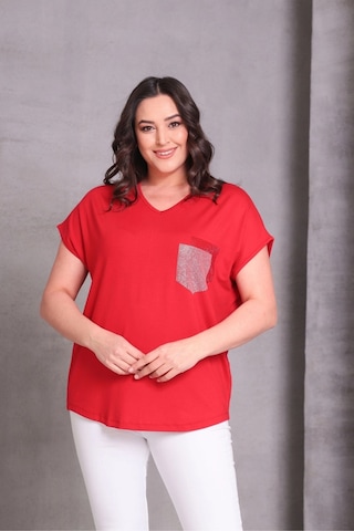 Cep Taş Baskılı Bluz Kırmızı
