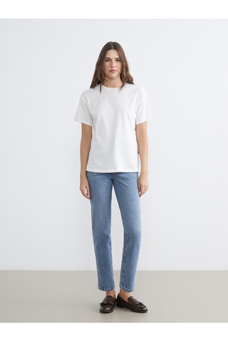 Lcw Comfort İndigo Beli Lastikli Mom Fit Kadın Jean Pantolon