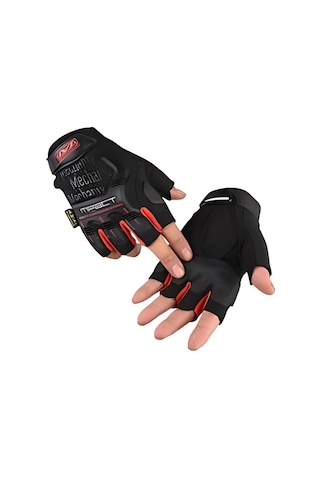 Mechanix Yarım Parmak Eldiven- Taktik Destekli Kadın&erkek Unisex Eldiven L-kırmızı Kırmızı