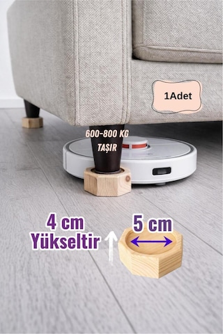 Robot Süpürge İçin Ahşap Koltuk Baza Yükseltici 4cm Yükseltir, Çap.5 Oyuklu Takoz 1 Adet