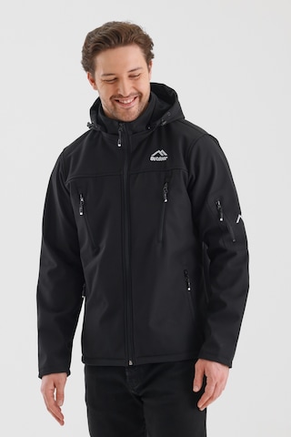 B.he.z Çıkartılabilen Fermuarlı Kapüşon Cepli İçi Polarlı Su Geçirmez Softshell Erkek Mont Siyah Siyah
