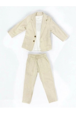 Erkek Çocuk 3 Lü Pamuklu Keten Takım-14501 Bej