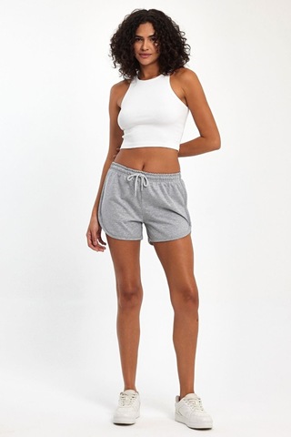 Kadın Yırtmaçlı Mevsimlik Premium Kumaş Regular Fit İpli Siyah-gri Kısa Mini Şort 001 Siyah-gri