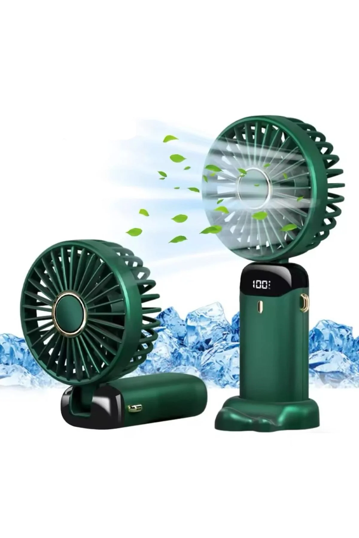 Mini Klima 5 Kademeli Şarjlı Taşınabilir Dijital Led Göstergeli El Fanı Vantilatör Yeşil