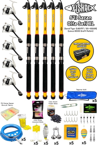 Tam Takım Sazan Olta Seti - 5'li Set - Xl - 3.60mt/50-100gr