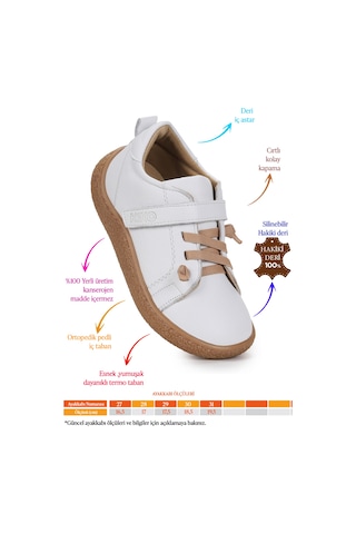 Kiko Kids Arad %100 Deri Günlük Erkek Çocuk Spor Ayakkabı Beyaz